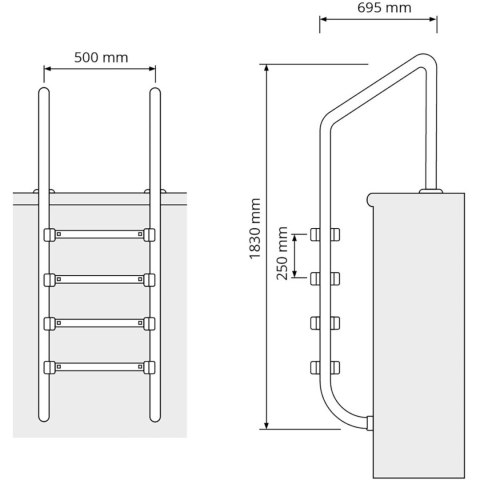 Drabinka do basenu ze stali nierdzewnej 4 stopnie 1820 mm Drabinka do basenu ze stali nierdzewnej 4 stopnie 1820 mm