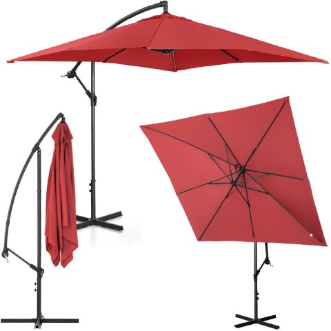 Parasol ogrodowy na wysięgniku kwadratowy 250 x 250 cm bordowy Parasol ogrodowy na wysięgniku kwadratowy 250 x 250 cm bordowy