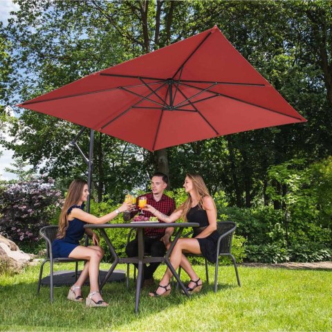 Parasol ogrodowy na wysięgniku kwadratowy 250 x 250 cm bordowy Parasol ogrodowy na wysięgniku kwadratowy 250 x 250 cm bordowy
