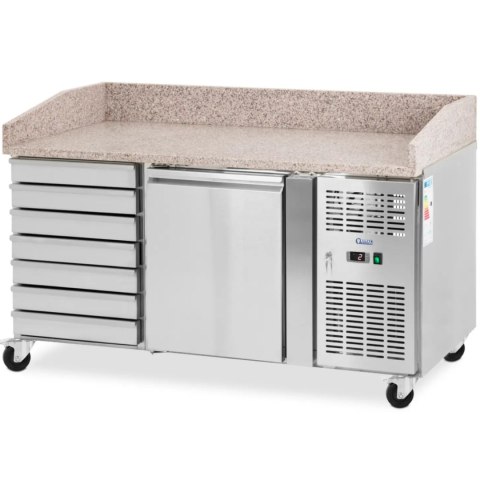 Stół chłodniczy do pizzy 1 komora 7 szuflad na kółkach 165 l 154 x 82 x 105 cm Stół chłodniczy do pizzy 1 komora 7 szuflad na kółkach 165 l 154 x 82 x 105 cm