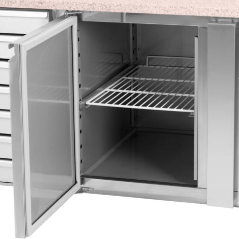 Stół chłodniczy do pizzy 1 komora 7 szuflad na kółkach 165 l 154 x 82 x 105 cm Stół chłodniczy do pizzy 1 komora 7 szuflad na kółkach 165 l 154 x 82 x 105 cm