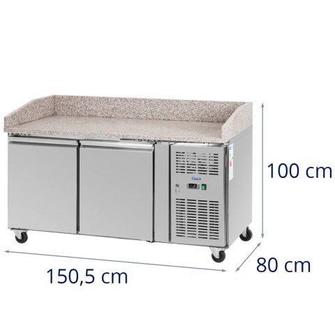 Stół chłodniczy do pizzy 2 komory na kółkach 390 l 150.5 x 80 x 100 cm Stół chłodniczy do pizzy 2 komory na kółkach 390 l 150.5 x 80 x 100 cm