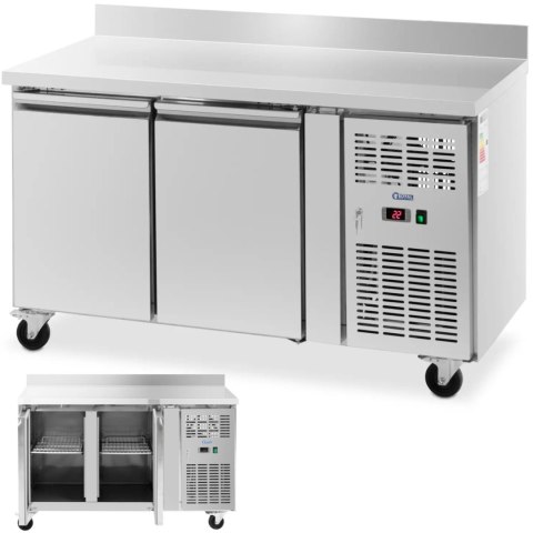Stół chłodniczy gastronomiczny z rantem na kółkach 2 komory 260 l 136x70x95 cm Stół chłodniczy gastronomiczny z rantem na kółkach 2 komory 260 l 136x70x95 cm