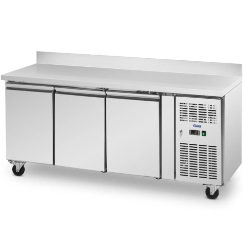 Stół chłodniczy gastronomiczny z rantem na kółkach 3 komory 410 l 179x70x95 cm Stół chłodniczy gastronomiczny z rantem na kółkach 3 komory 410 l 179x70x95 cm