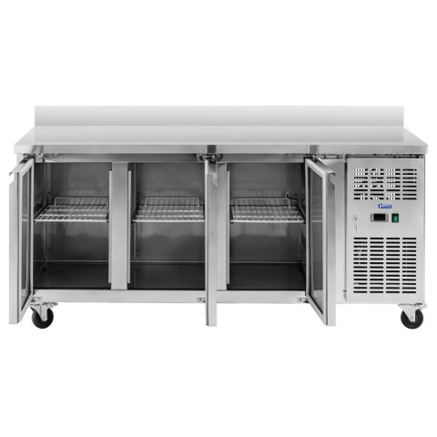 Stół chłodniczy gastronomiczny z rantem na kółkach 3 komory 410 l 179x70x95 cm Stół chłodniczy gastronomiczny z rantem na kółkach 3 komory 410 l 179x70x95 cm
