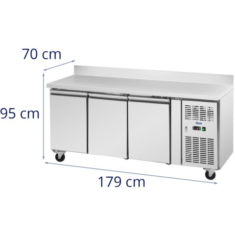 Stół chłodniczy gastronomiczny z rantem na kółkach 3 komory 410 l 179x70x95 cm Stół chłodniczy gastronomiczny z rantem na kółkach 3 komory 410 l 179x70x95 cm