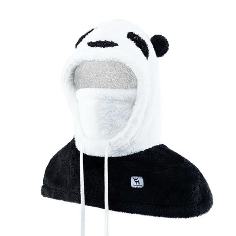 Ciepła kominiarka zimowa z futerka Panda dla dzieci i dorosłych rozmiar L - czarna/biała Ciepła kominiarka zimowa z futerka Panda dla dzieci i dorosłych rozmiar L - czarna/biała