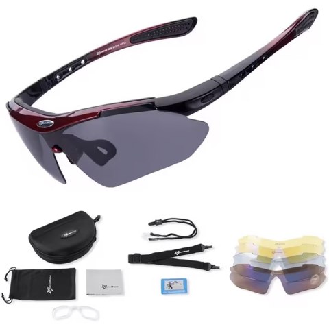 Okulary rowerowe polaryzujące 10001 - ZESTAW czarno-czerwone Okulary rowerowe polaryzujące 10001 - ZESTAW czarno-czerwone