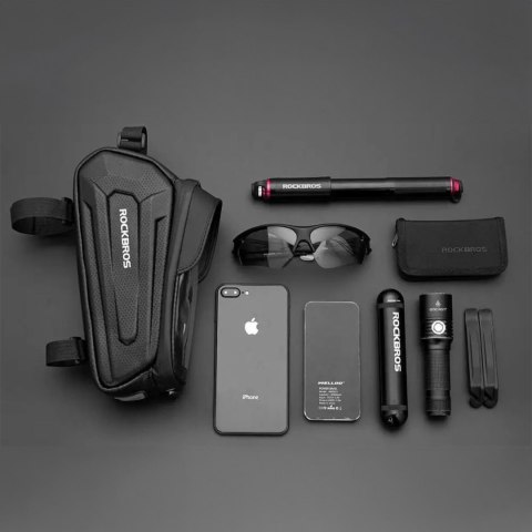 Sakwa rowerowa na ramę pancerna z kieszonką na telefon nawigację 1.7l - czarna Sakwa rowerowa na ramę pancerna z kieszonką na telefon nawigację 1.7l - czarna