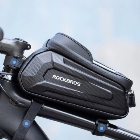 Sakwa rowerowa na ramę pancerna z kieszonką na telefon nawigację 1.7l - czarna Sakwa rowerowa na ramę pancerna z kieszonką na telefon nawigację 1.7l - czarna