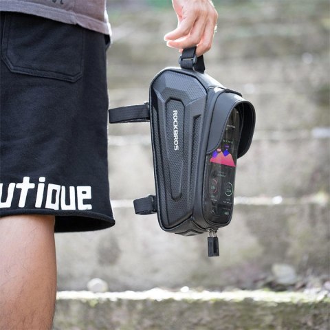 Sakwa rowerowa na ramę pancerna z kieszonką na telefon nawigację 1.7l - czarna Sakwa rowerowa na ramę pancerna z kieszonką na telefon nawigację 1.7l - czarna