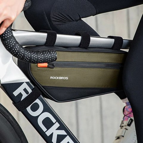 Torba rowerowa na ramę roweru z kieszenią boczną 1.7l - zielono-czarna Torba rowerowa na ramę roweru z kieszenią boczną 1.7l - zielono-czarna