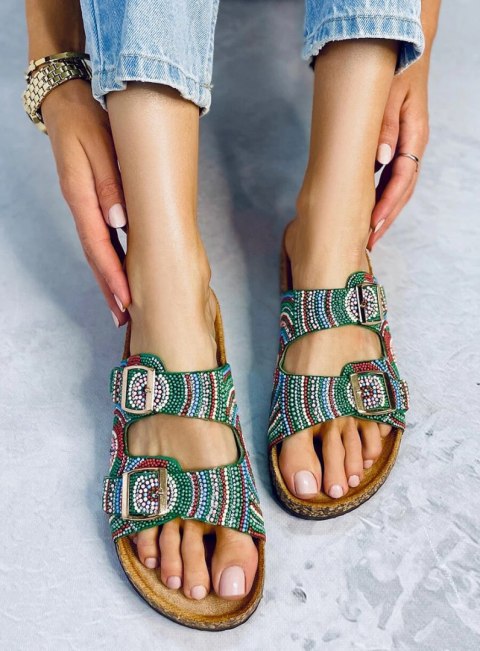 Klapki korkowe z koralikami ADAORA GREEN Klapki korkowe z koralikami ADAORA GREEN
