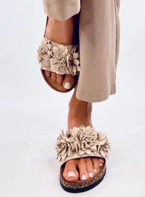 Klapki korkowe z kwiatami SEBILL BEIGE Klapki korkowe z kwiatami SEBILL BEIGE