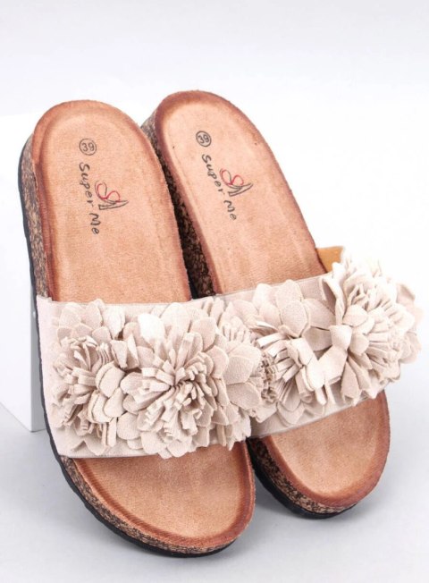Klapki korkowe z kwiatami SEBILL BEIGE Klapki korkowe z kwiatami SEBILL BEIGE