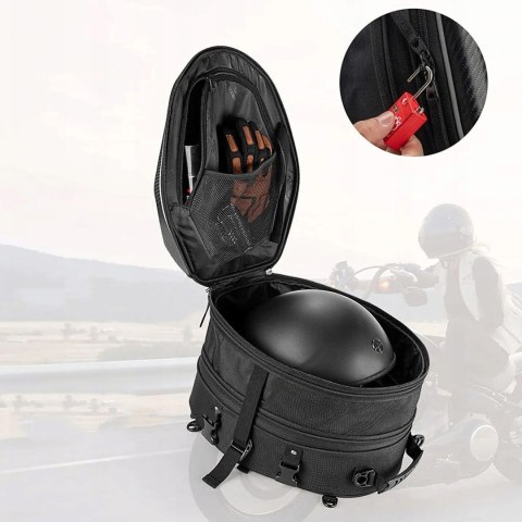 Torba motocyklowa plecak na kask mocowana na bak lub siedzeniu 35l - czarna Torba motocyklowa plecak na kask mocowana na bak lub siedzeniu 35l - czarna