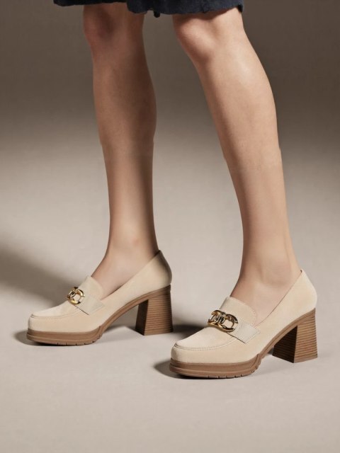 Damskie Loafersy LUX GRACE BEIGE - Elegancja i Stabilny Obcas Damskie Loafersy LUX GRACE BEIGE - Elegancja i Stabilny Obcas