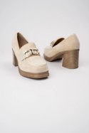 Damskie Loafersy LUX GRACE BEIGE - Elegancja i Stabilny Obcas