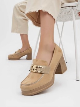 Damskie Loafersy LUX GRACE KHAKI - Elegancja i Stabilny Obcas
