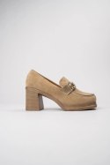 Damskie Loafersy LUX GRACE KHAKI - Elegancja i Stabilny Obcas